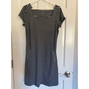 Tail White Label Navy White Stripe Zip Front Short Sleeve Golf Dress Small C14